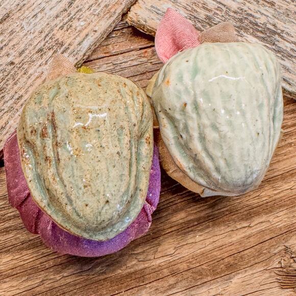 35 Vintage Handcrafted Ceramic and Fabric Faux Walnuts Decor-Pastel/Spring Hues - Picture 8 of 10